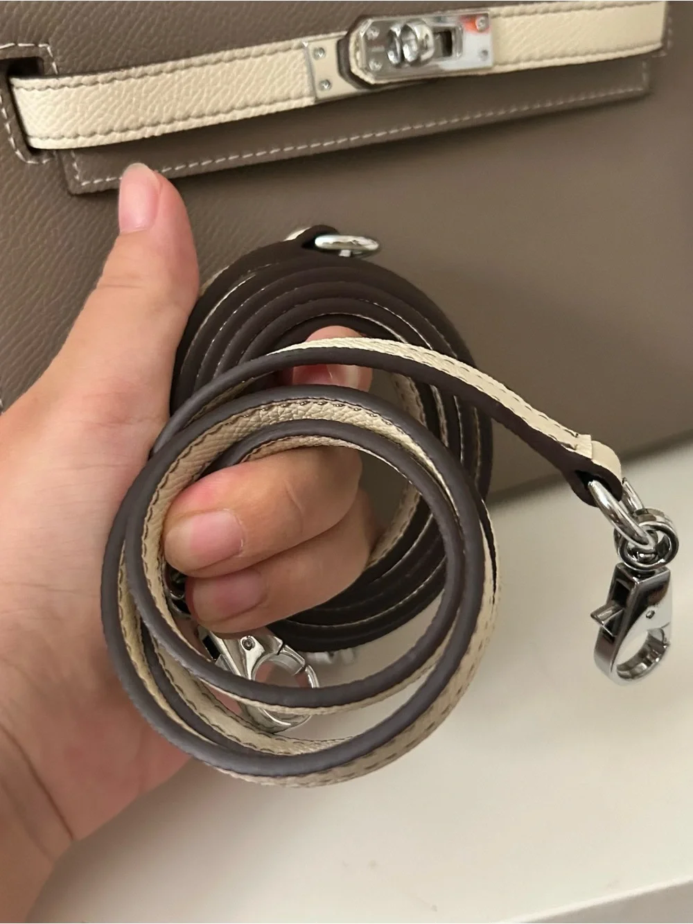 22cm Two-Tone Etaupe & Cream Top-Handle Satchel